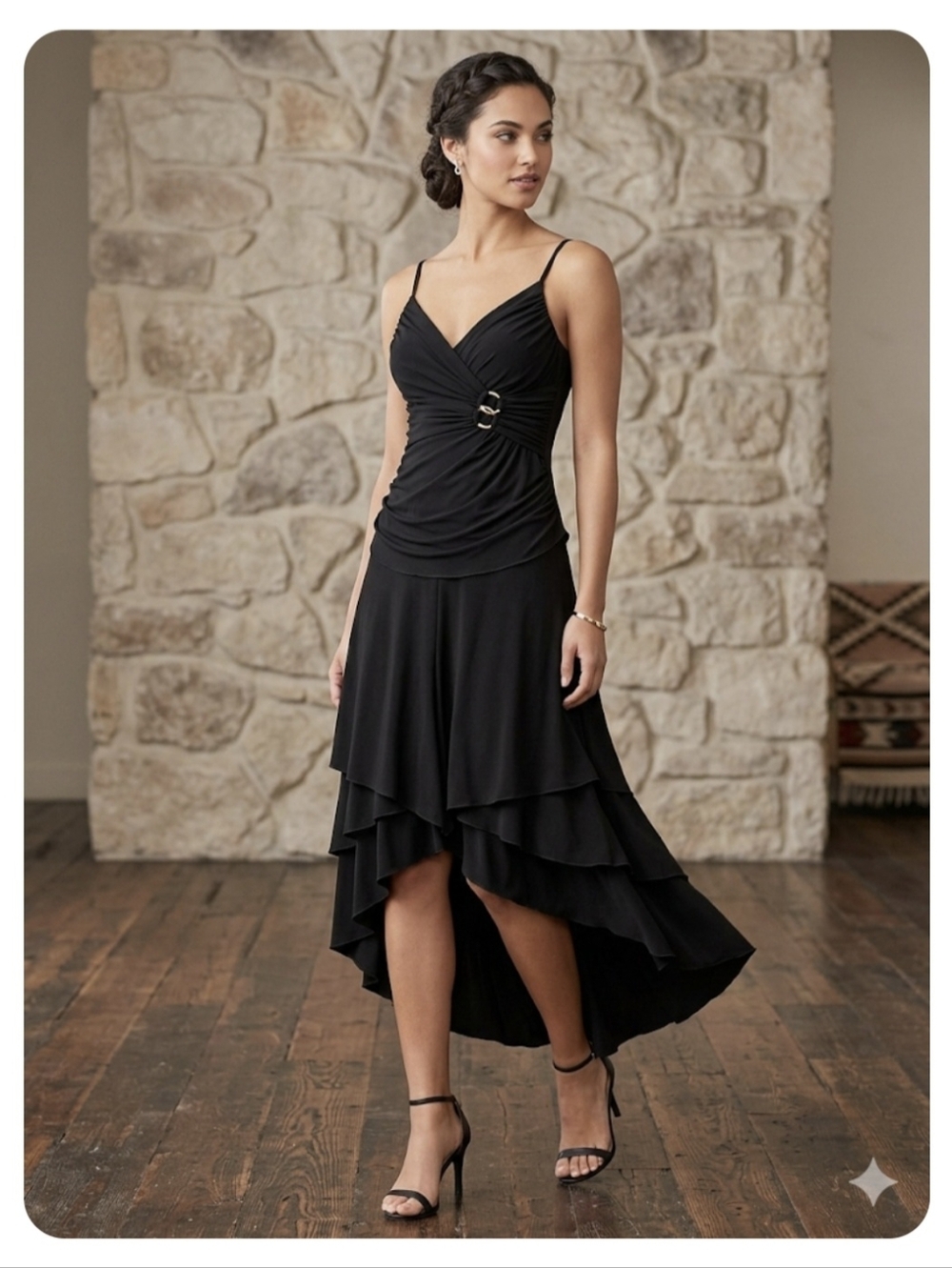 bebe Single Ring Waist High-Low Dress Black